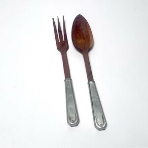 Vintage Wooden Salad Fork and Spoon Silver Plated Handles OVB Our Very Best